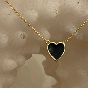 Delicate black heart, gold plated sterling silver necklace